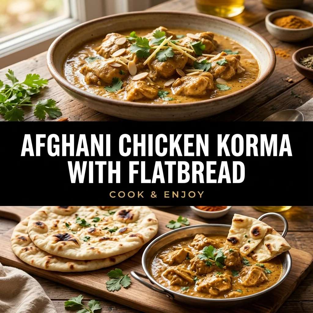 Afghani Chicken Korma with Flatbread food illustration