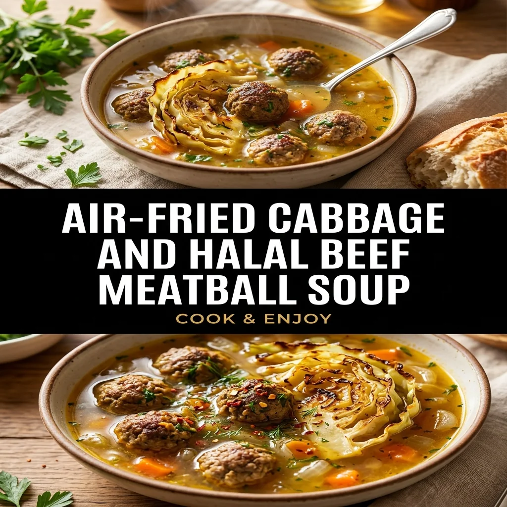 Air-Fried Cabbage and Halal Beef Meatball Soup food illustration