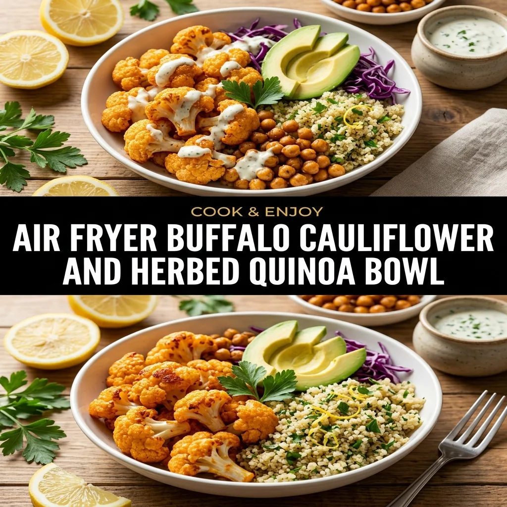 Air Fryer Buffalo Cauliflower and Herbed Quinoa Bowl food illustration