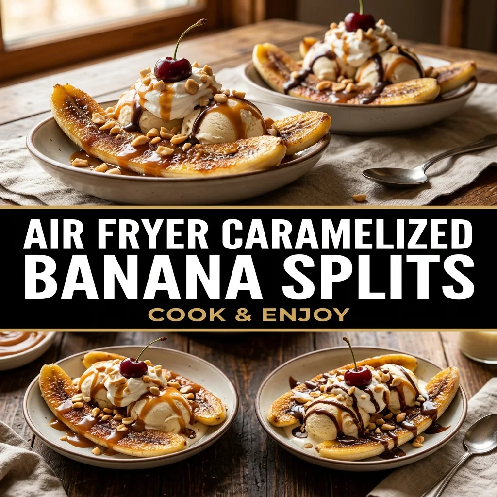 Air Fryer Caramelized Banana Splits food illustration