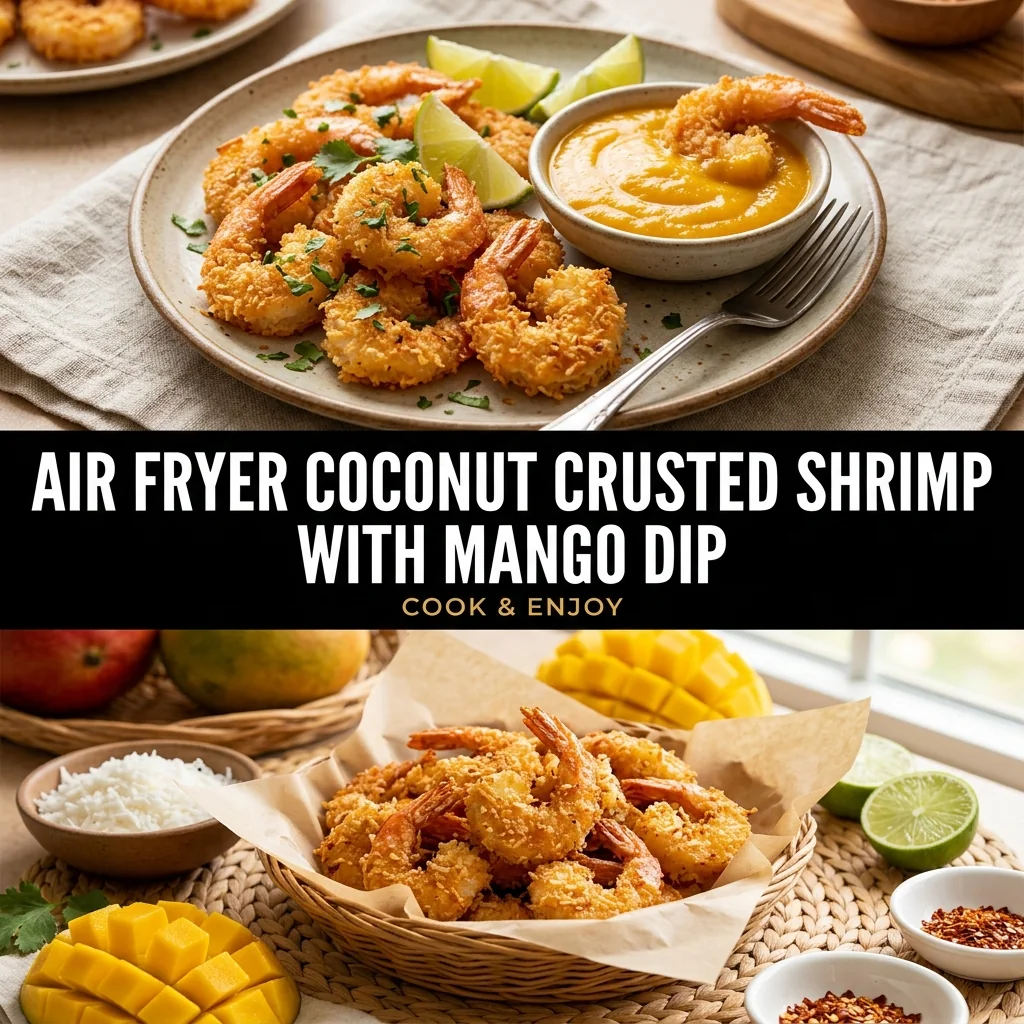 Air Fryer Coconut Crusted Shrimp with Mango Dip food illustration