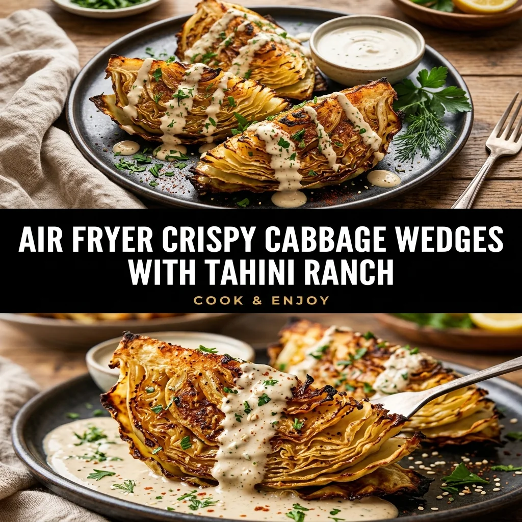 Air Fryer Crispy Cabbage Wedges with Tahini Ranch food illustration