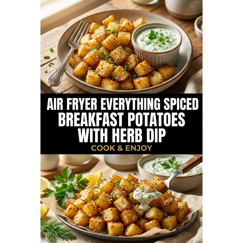 Air Fryer Everything Spiced Breakfast Potatoes with Herb Dip food illustration