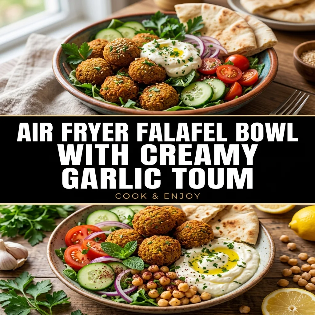 Air Fryer Falafel Bowl with Creamy Garlic Toum food illustration