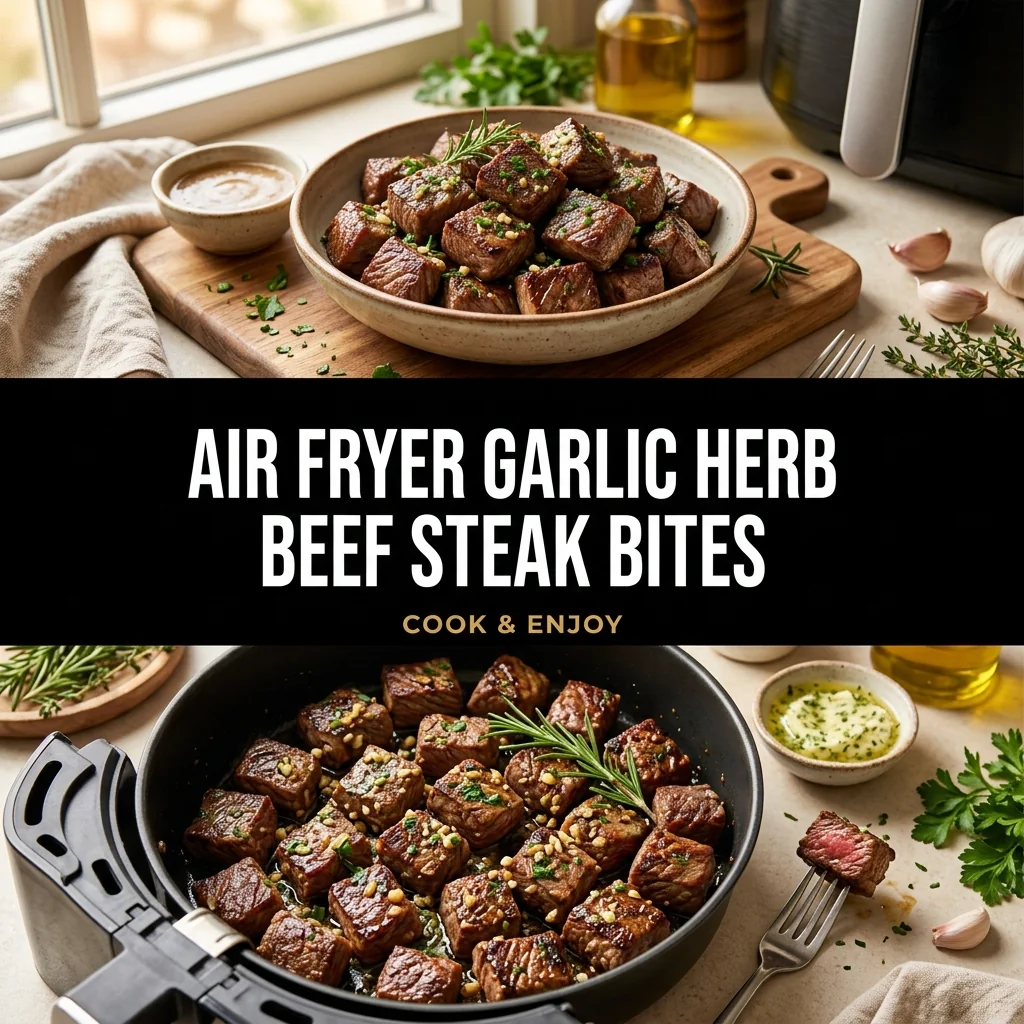 Air Fryer Garlic Herb Beef Steak Bites recipe poster
