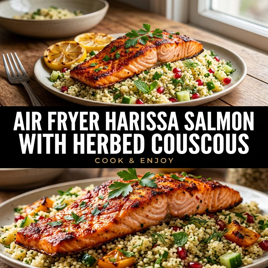 Air Fryer Harissa Salmon with Herbed Couscous food illustration