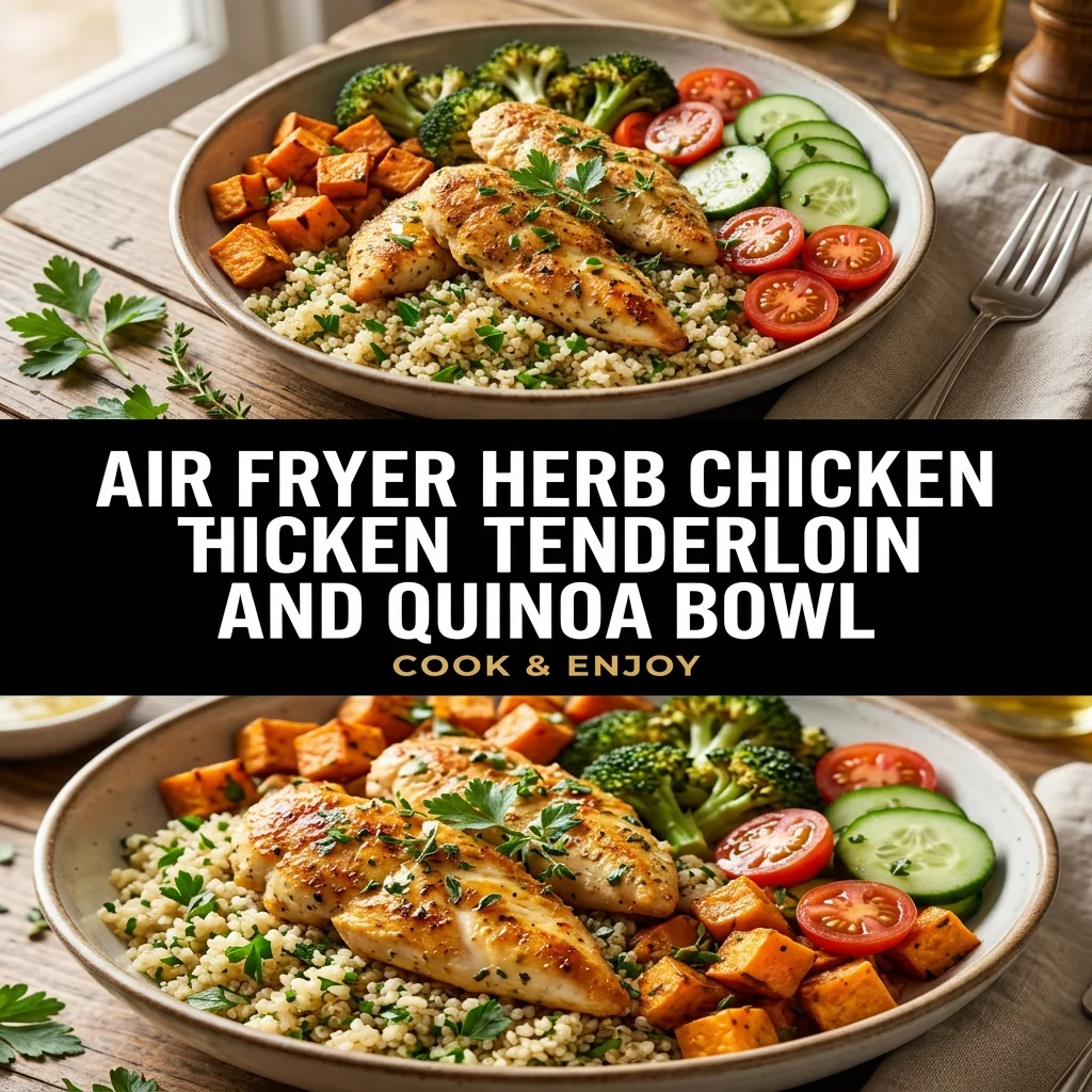 Air Fryer Herb Chicken Tenderloin and Quinoa Bowl food illustration
