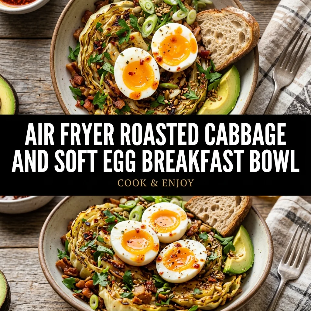 Air Fryer Roasted Cabbage and Soft Egg Breakfast Bowl food illustration