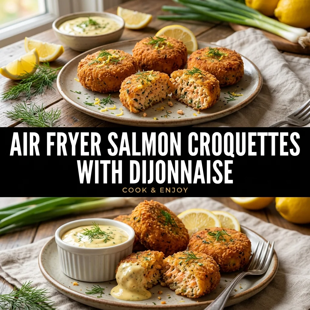 Air Fryer Salmon Croquettes with Dijonnaise food illustration
