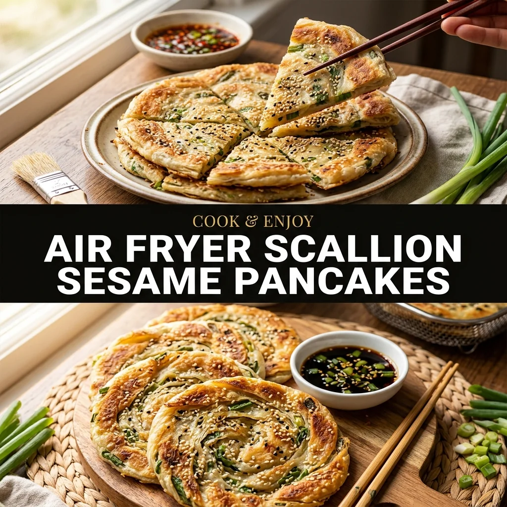 Air Fryer Scallion Sesame Pancakes food illustration
