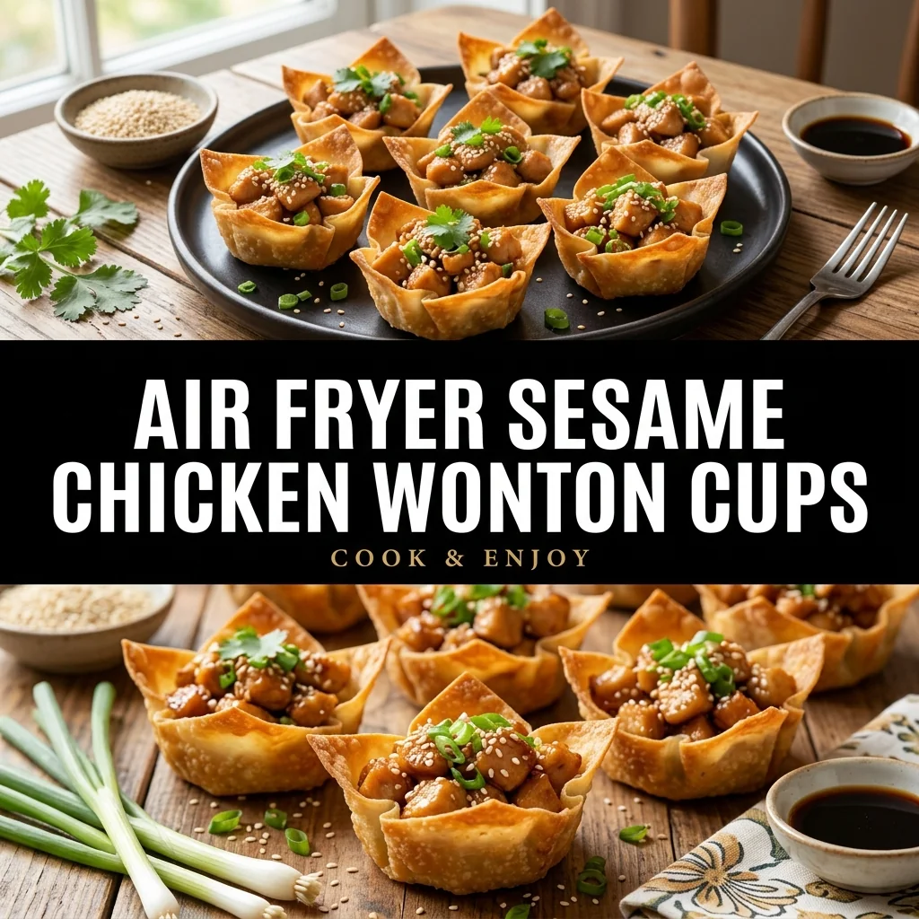 Air Fryer Sesame Chicken Wonton Cups food illustration