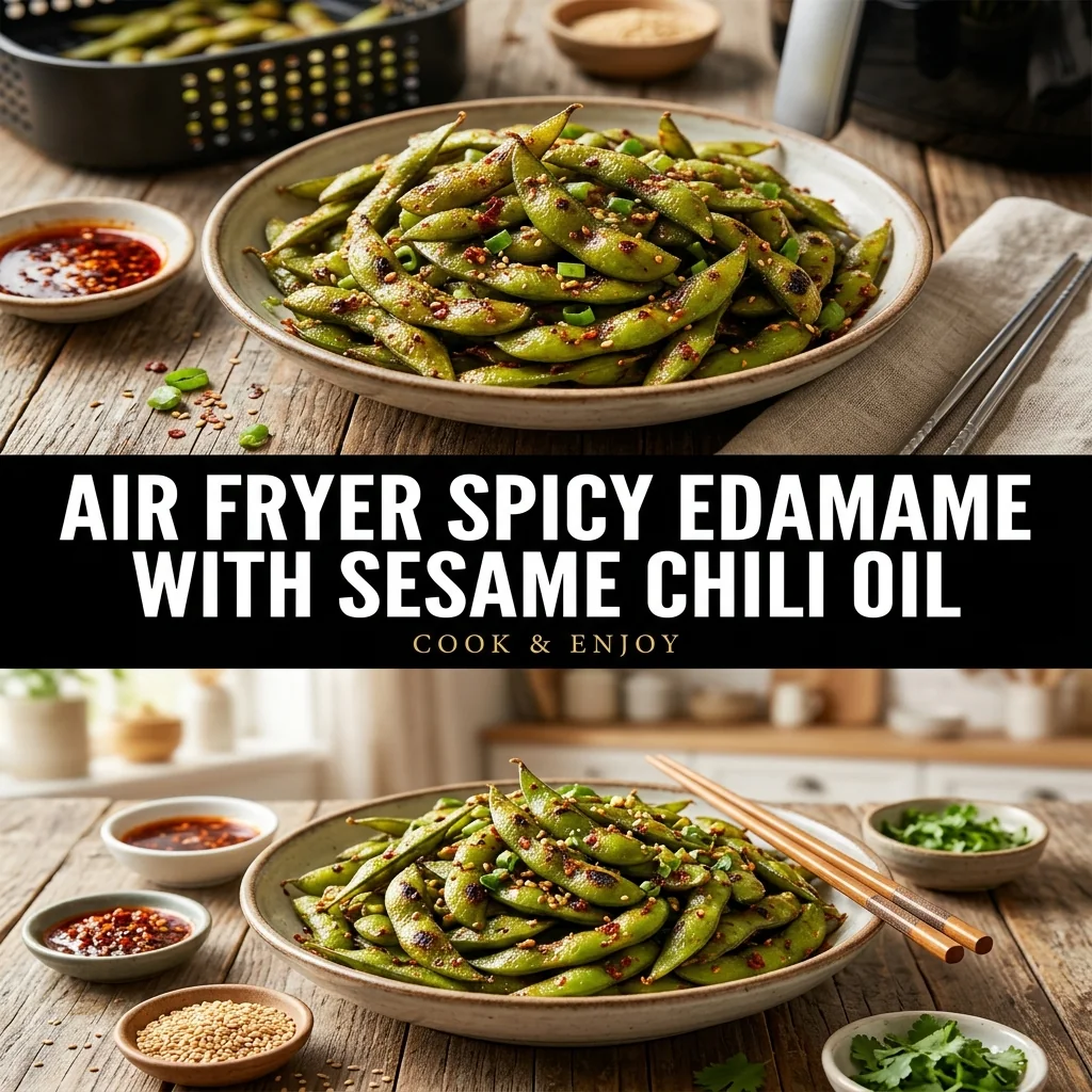 Air Fryer Spicy Edamame with Sesame Chili Oil food illustration