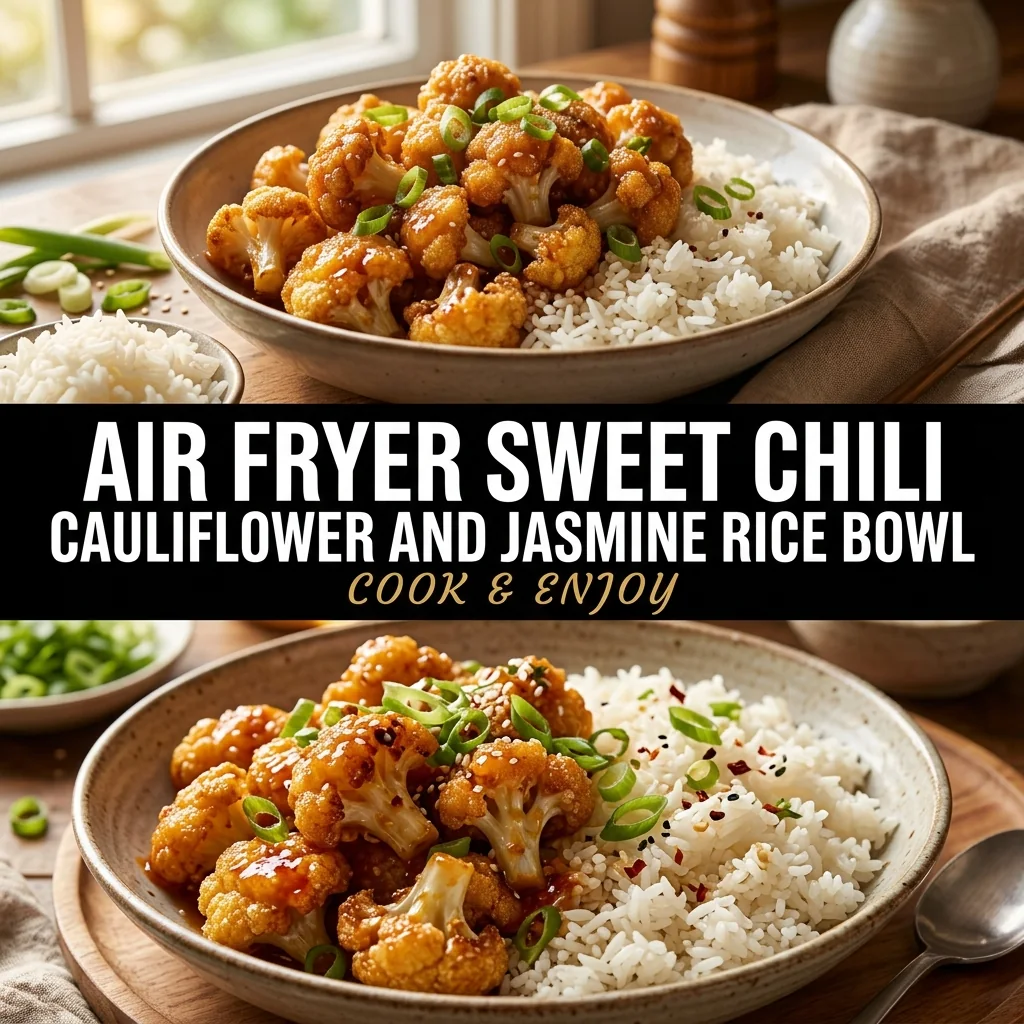 Air Fryer Sweet Chili Cauliflower and Jasmine Rice Bowl food illustration
