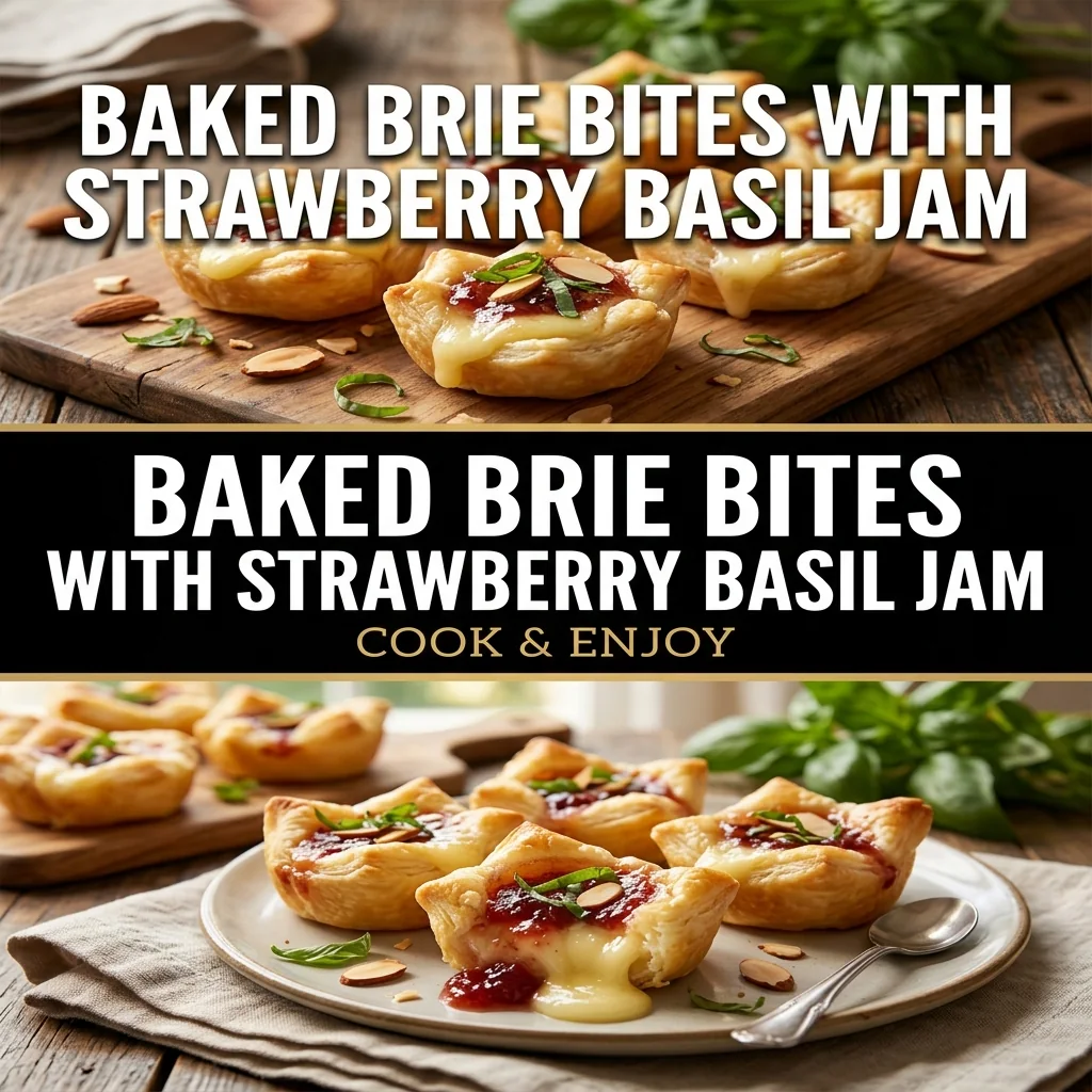 Baked Brie Bites with Strawberry Basil Jam food illustration