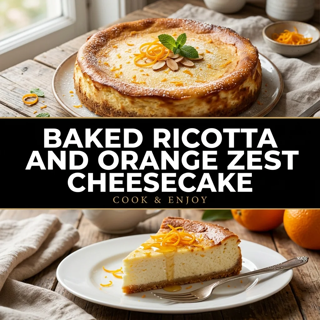 Baked Ricotta and Orange Zest Cheesecake food illustration