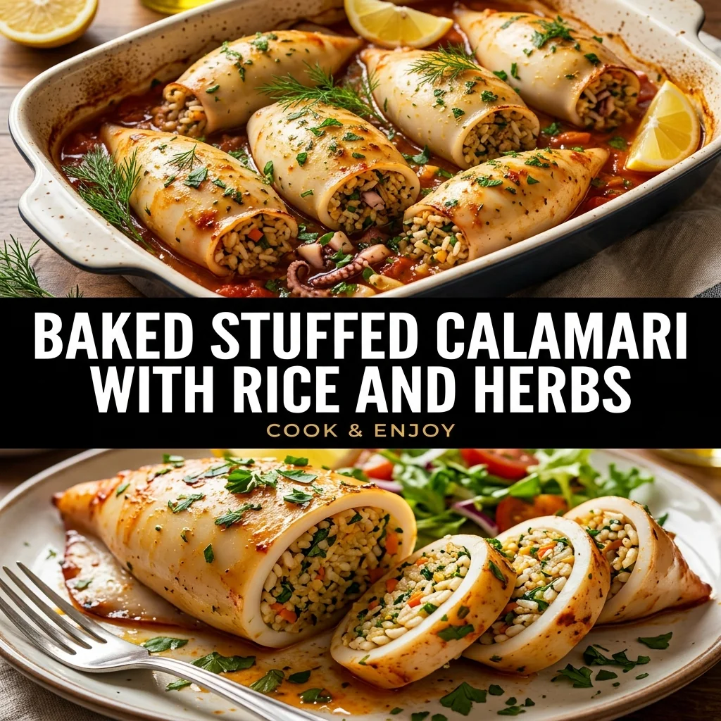 Baked Stuffed Calamari with Rice and Herbs food illustration