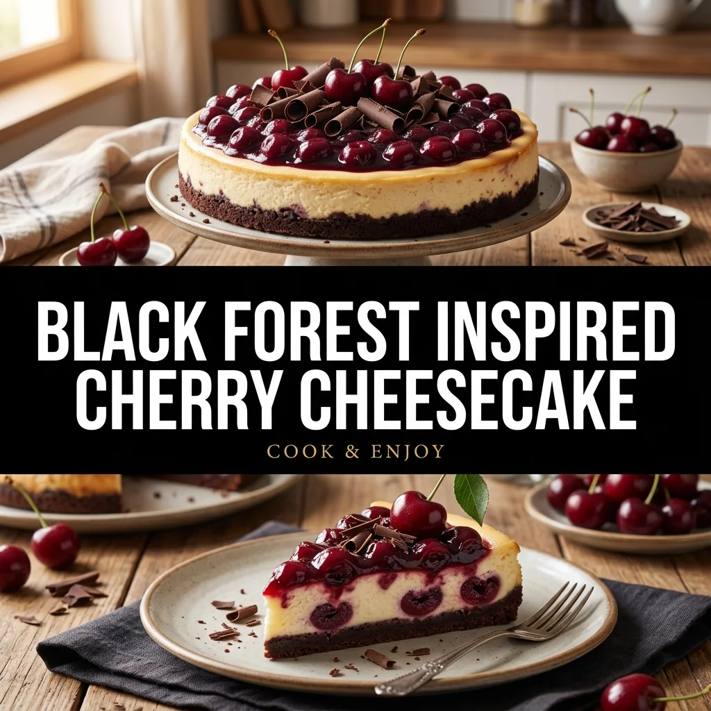 Black Forest Inspired Cherry Cheesecake food illustration