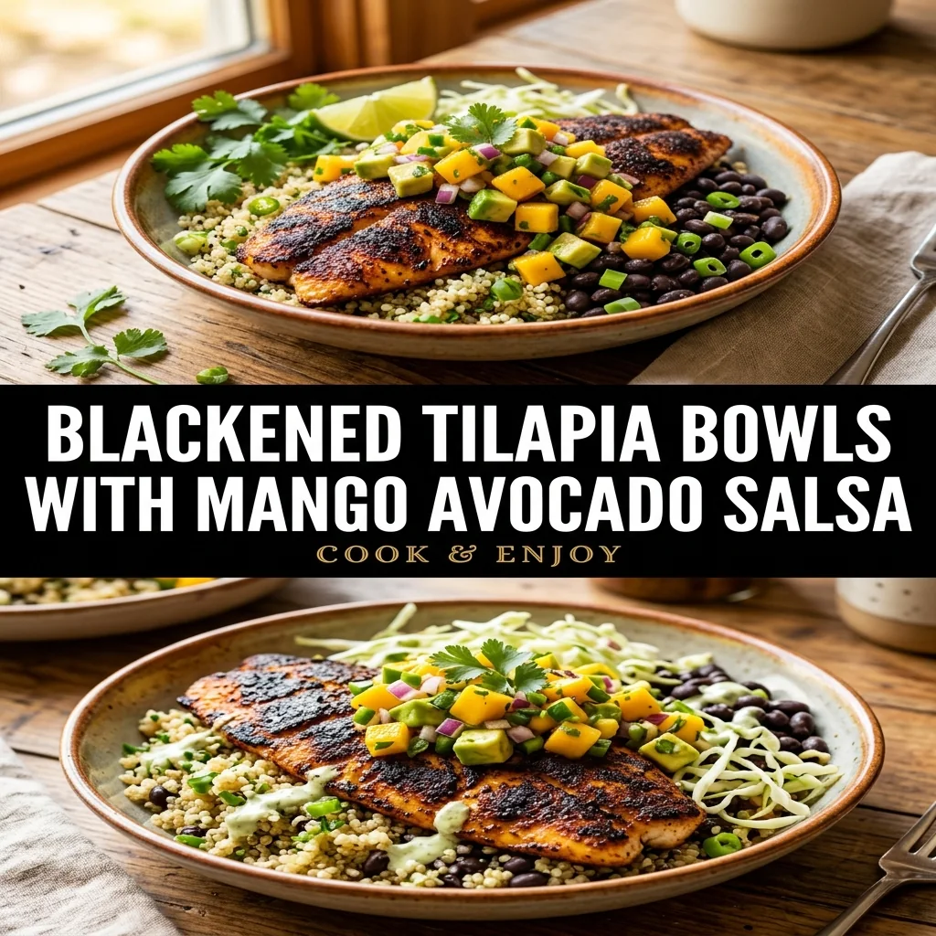 Blackened Tilapia Bowls with Mango Avocado Salsa food illustration