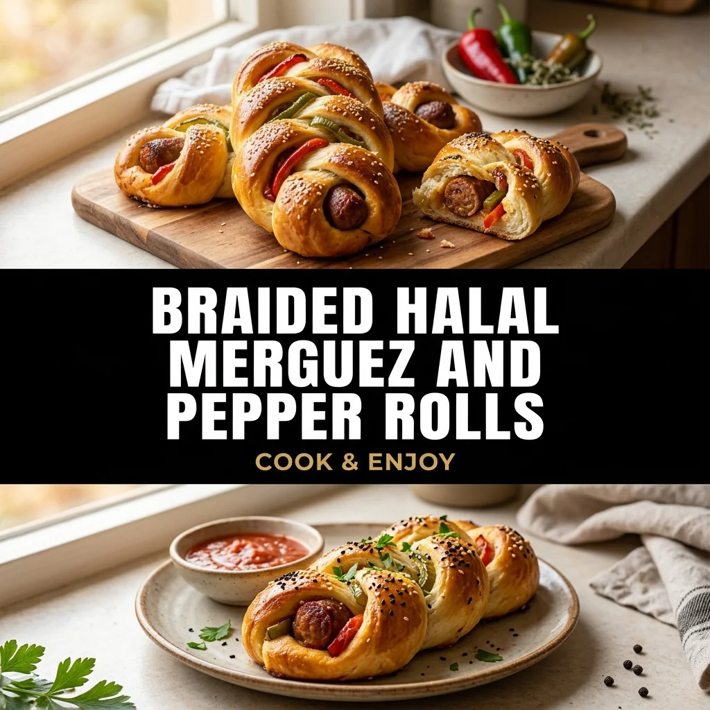Braided Halal Merguez and Pepper Rolls food illustration