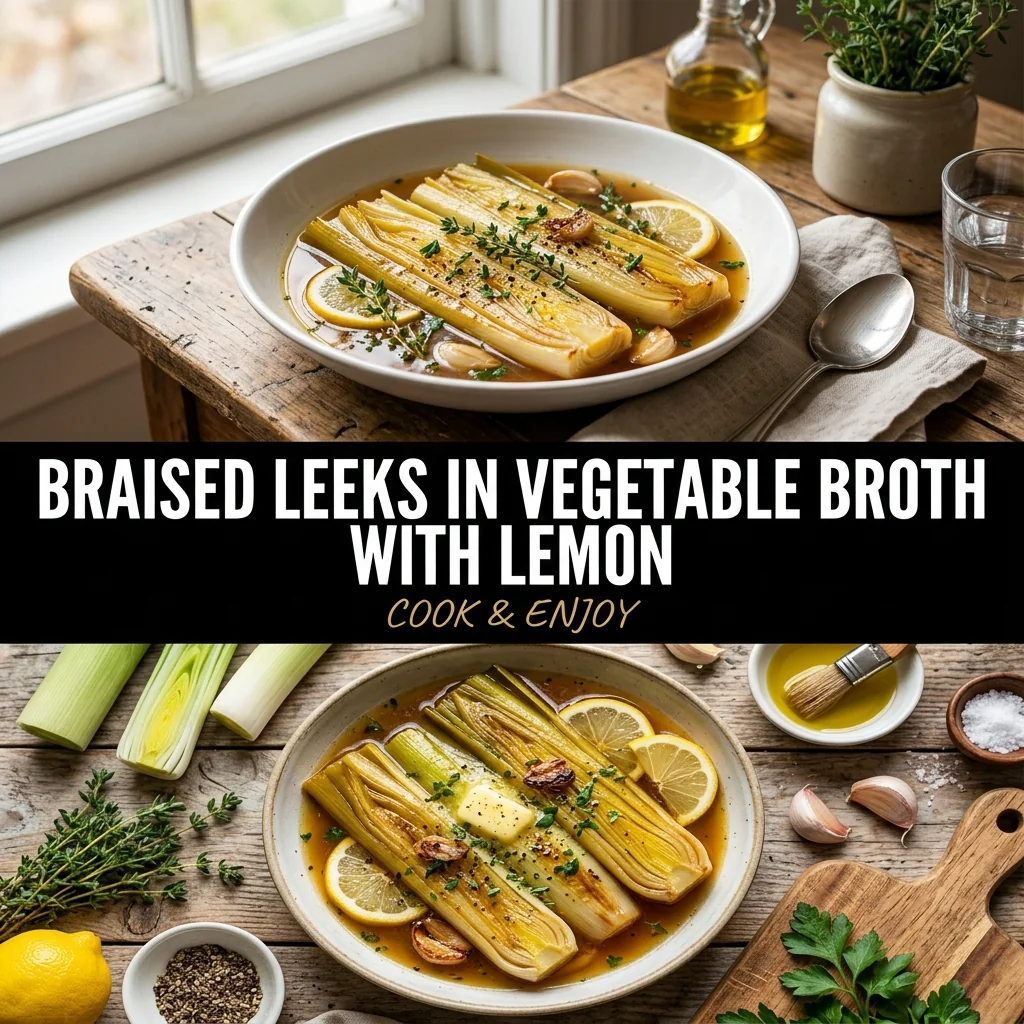 Braised Leeks in Vegetable Broth with Lemon food illustration