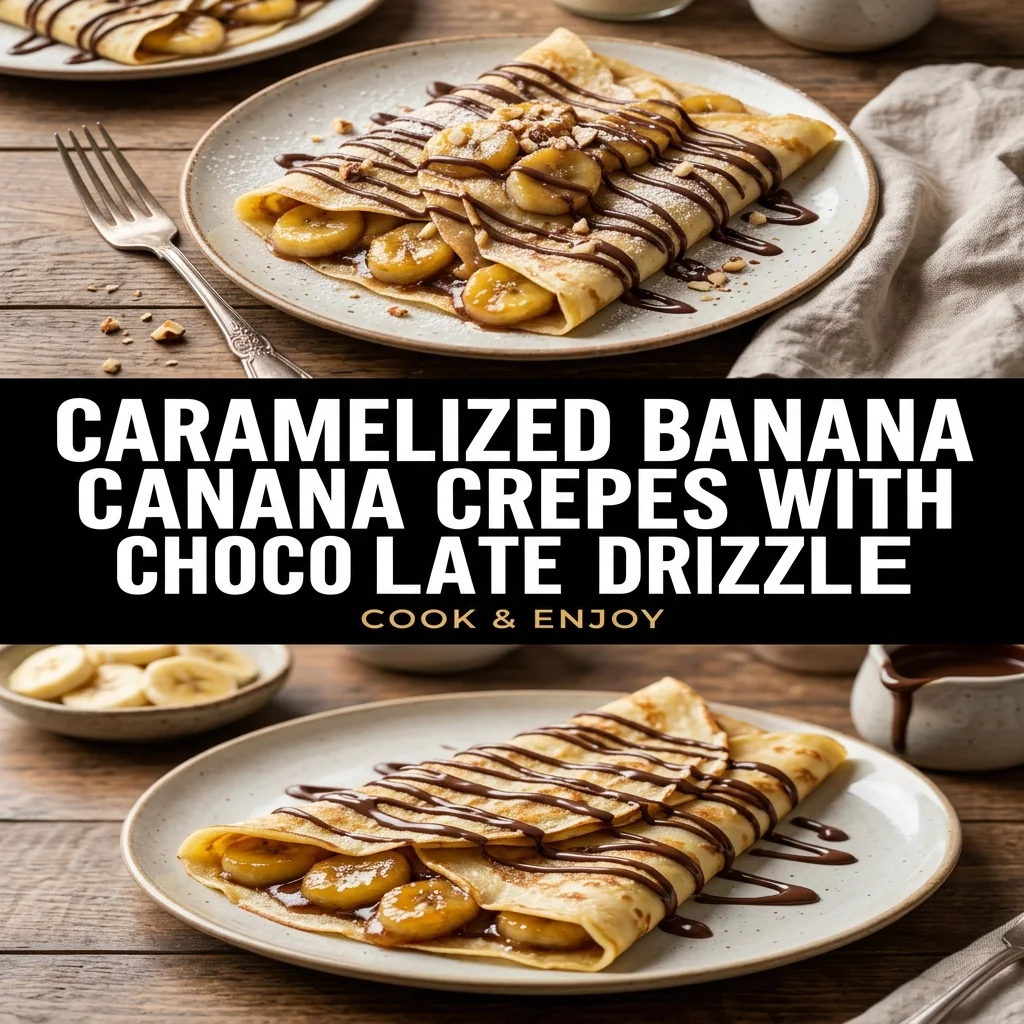 Caramelized Banana Crepes with Chocolate Drizzle food illustration