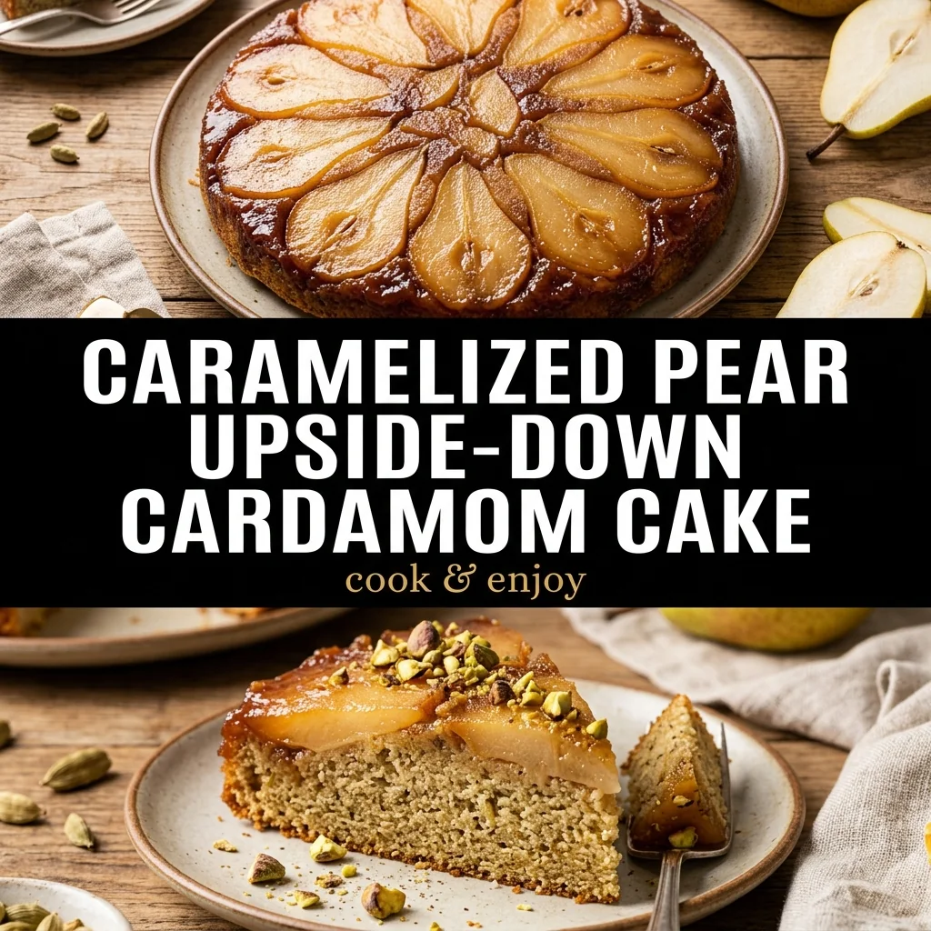 Caramelized Pear Upside-Down Cardamom Cake food illustration