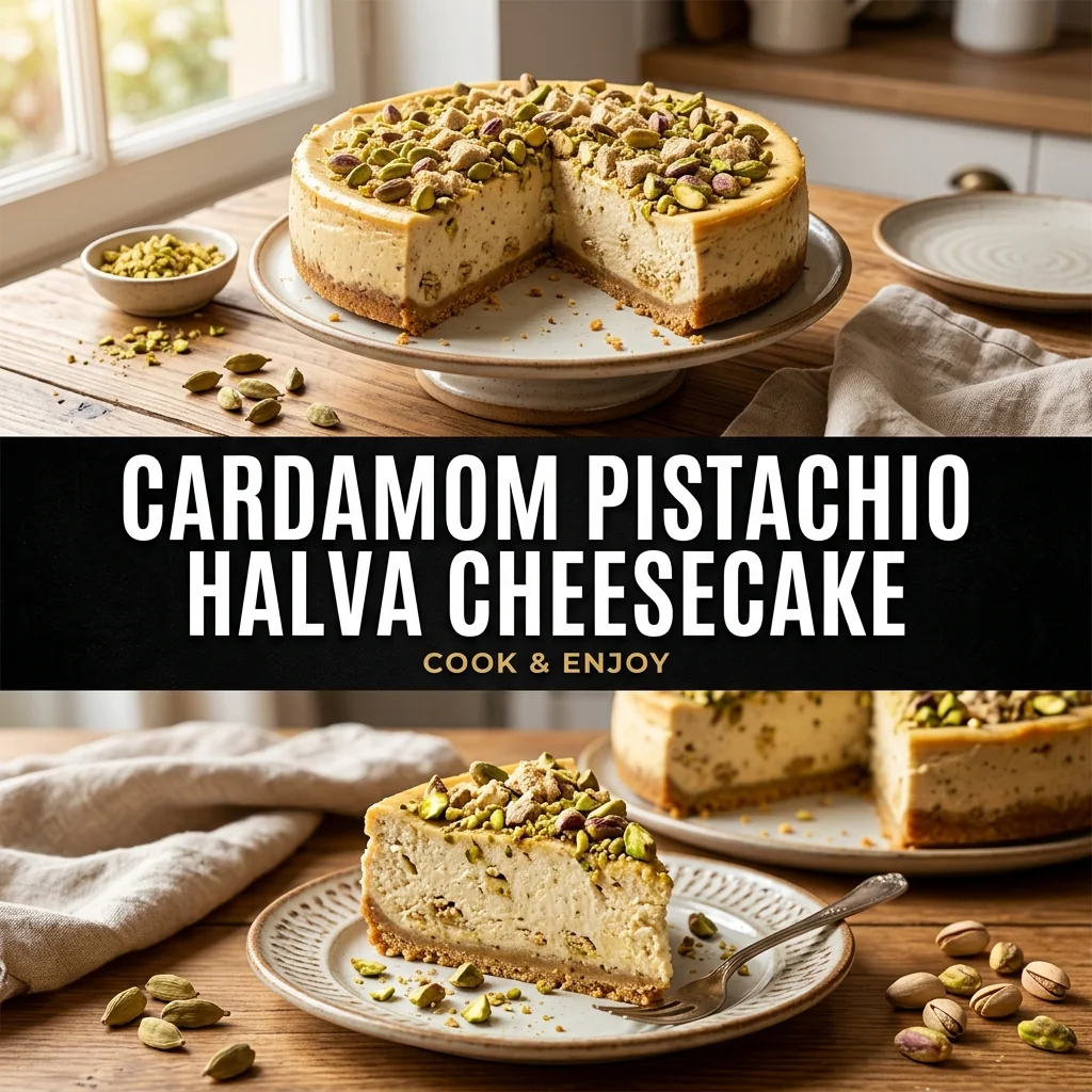 Cardamom Pistachio Halva Cheesecake food illustration