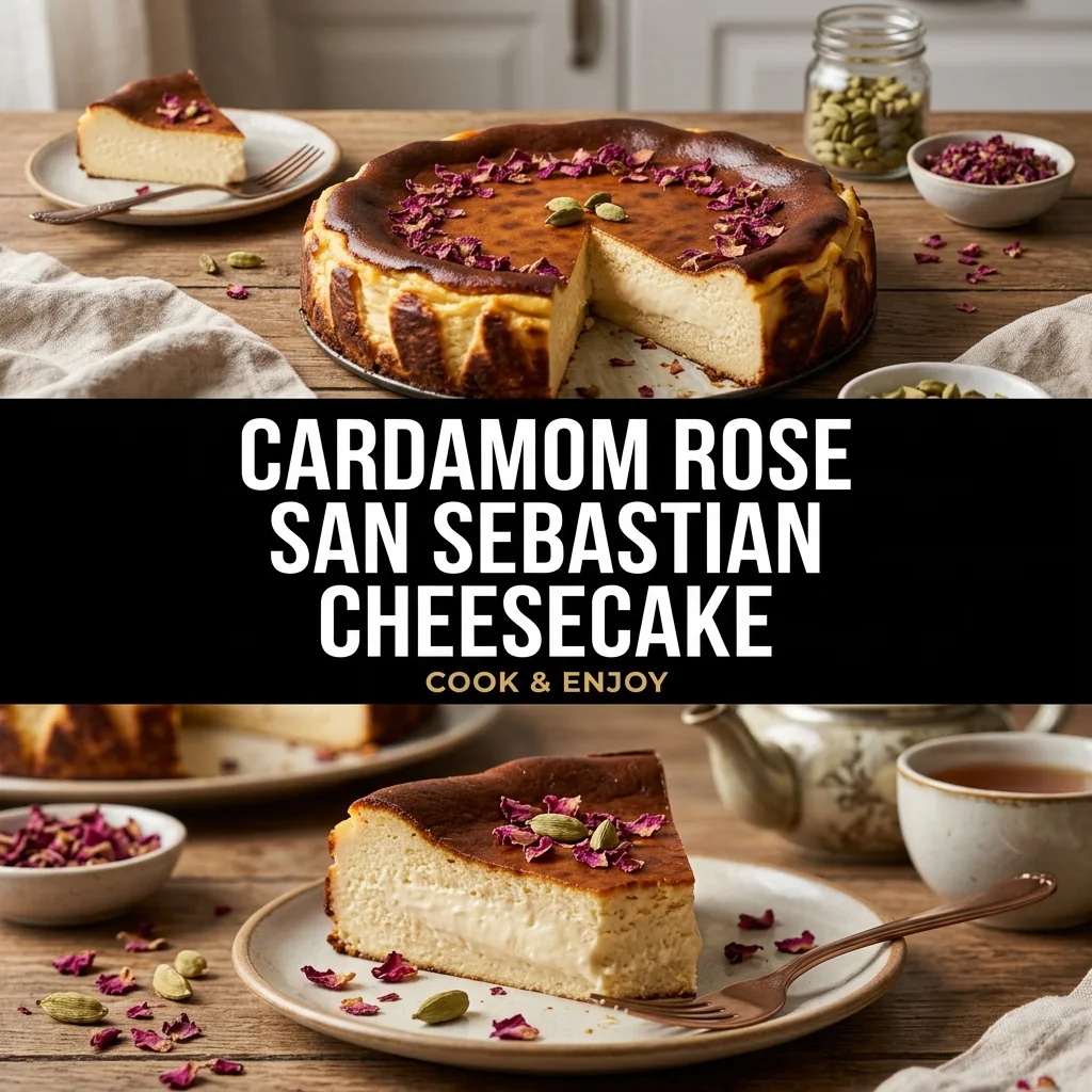 Cardamom Rose San Sebastian Cheesecake food illustration