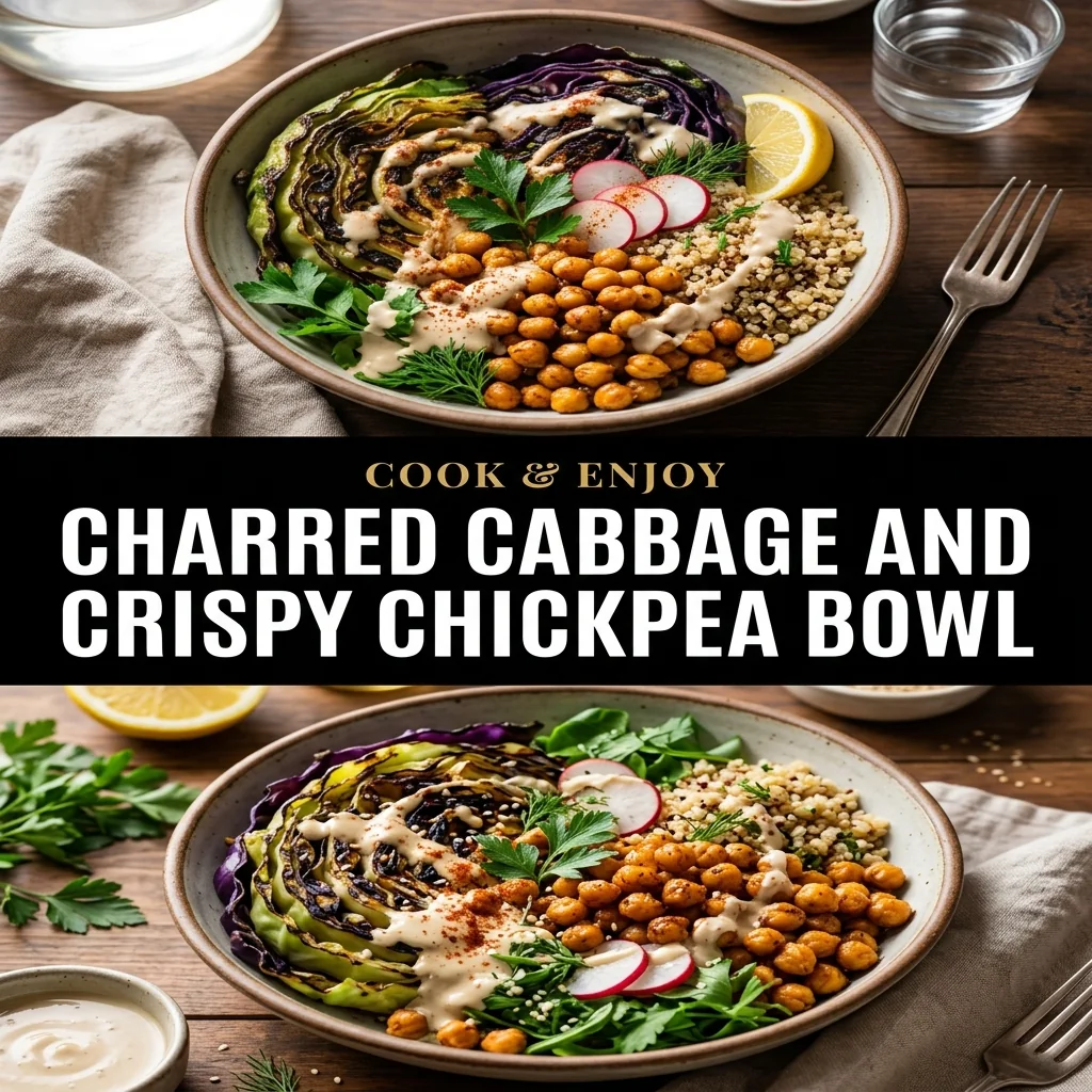 Charred Cabbage and Crispy Chickpea Bowl food illustration