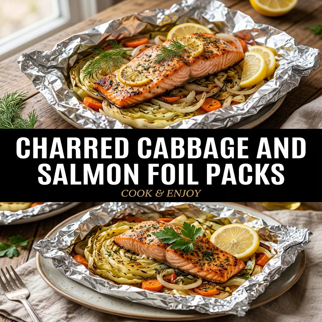 Charred Cabbage and Salmon Foil Packs food illustration