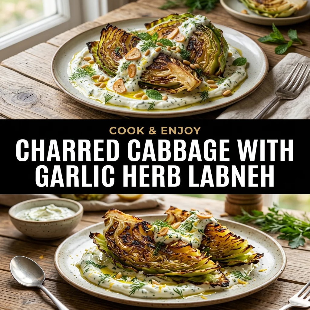 Charred Cabbage with Garlic Herb Labneh food illustration