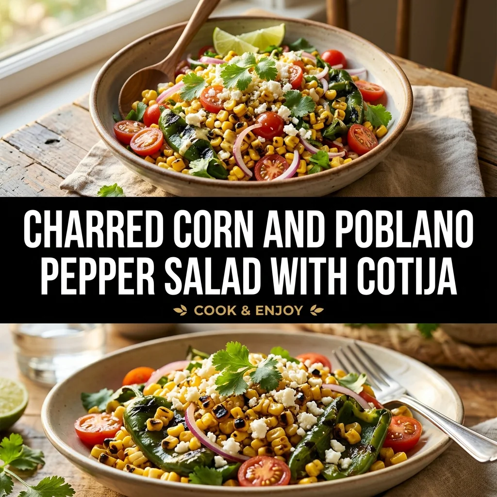 Charred Corn and Poblano Pepper Salad with Cotija food illustration