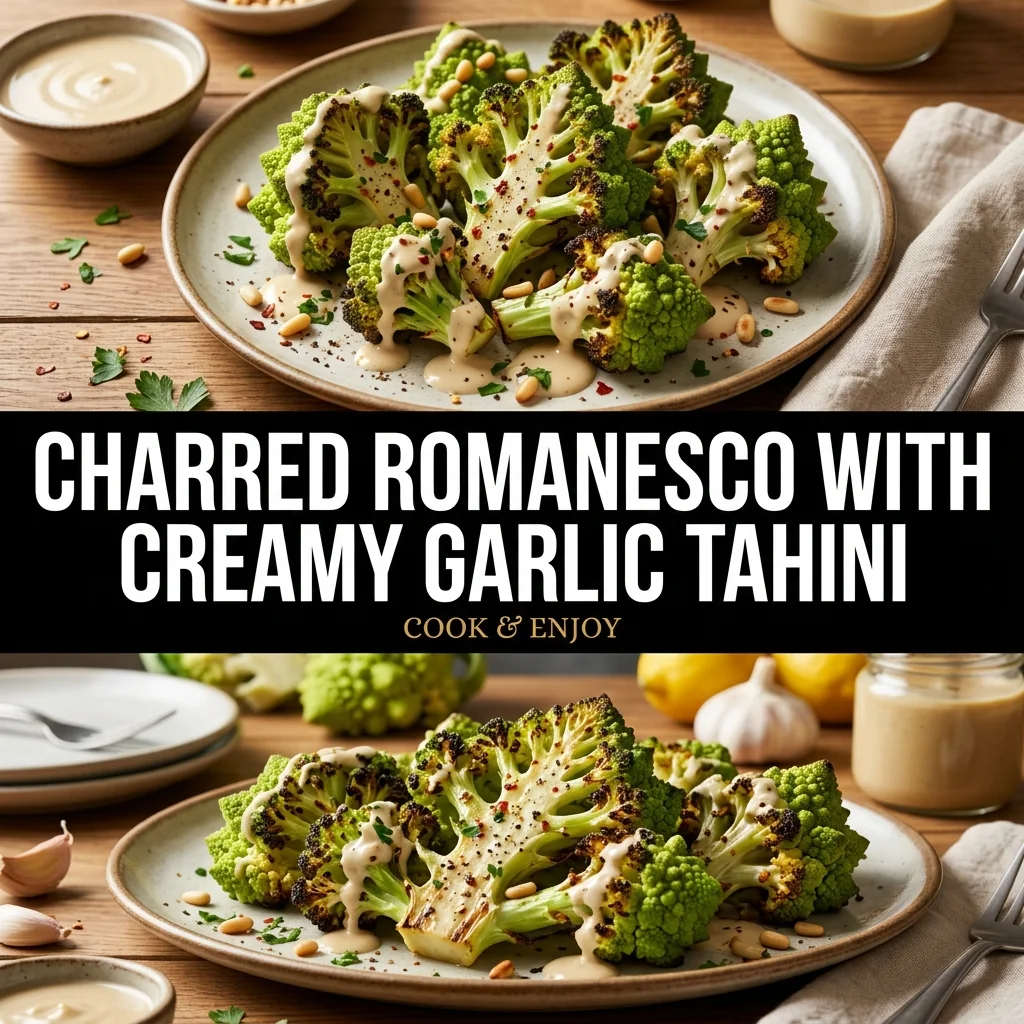 Charred Romanesco with Creamy Garlic Tahini food illustration