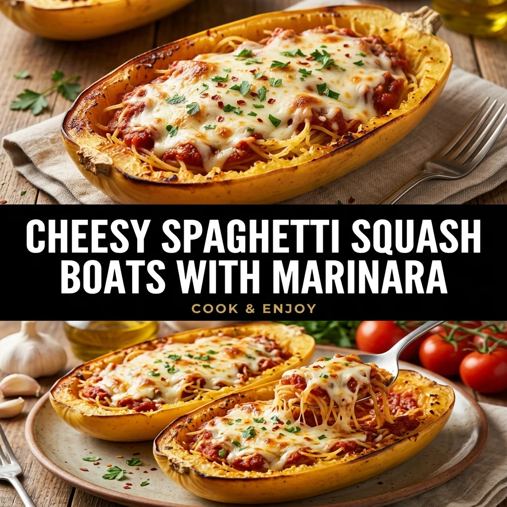 Cheesy Spaghetti Squash Boats with Marinara food illustration