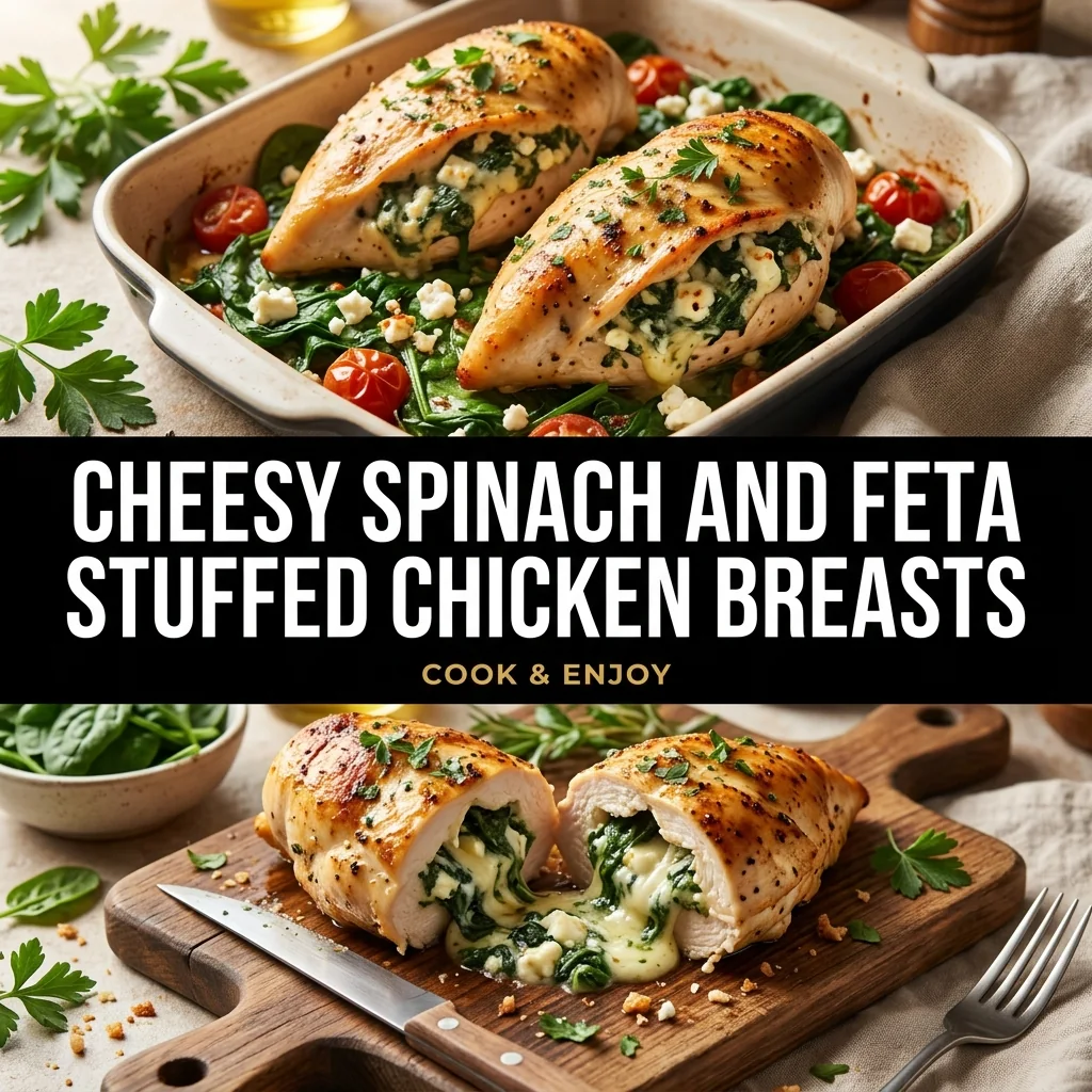 Cheesy Spinach and Feta Stuffed Chicken Breasts food illustration