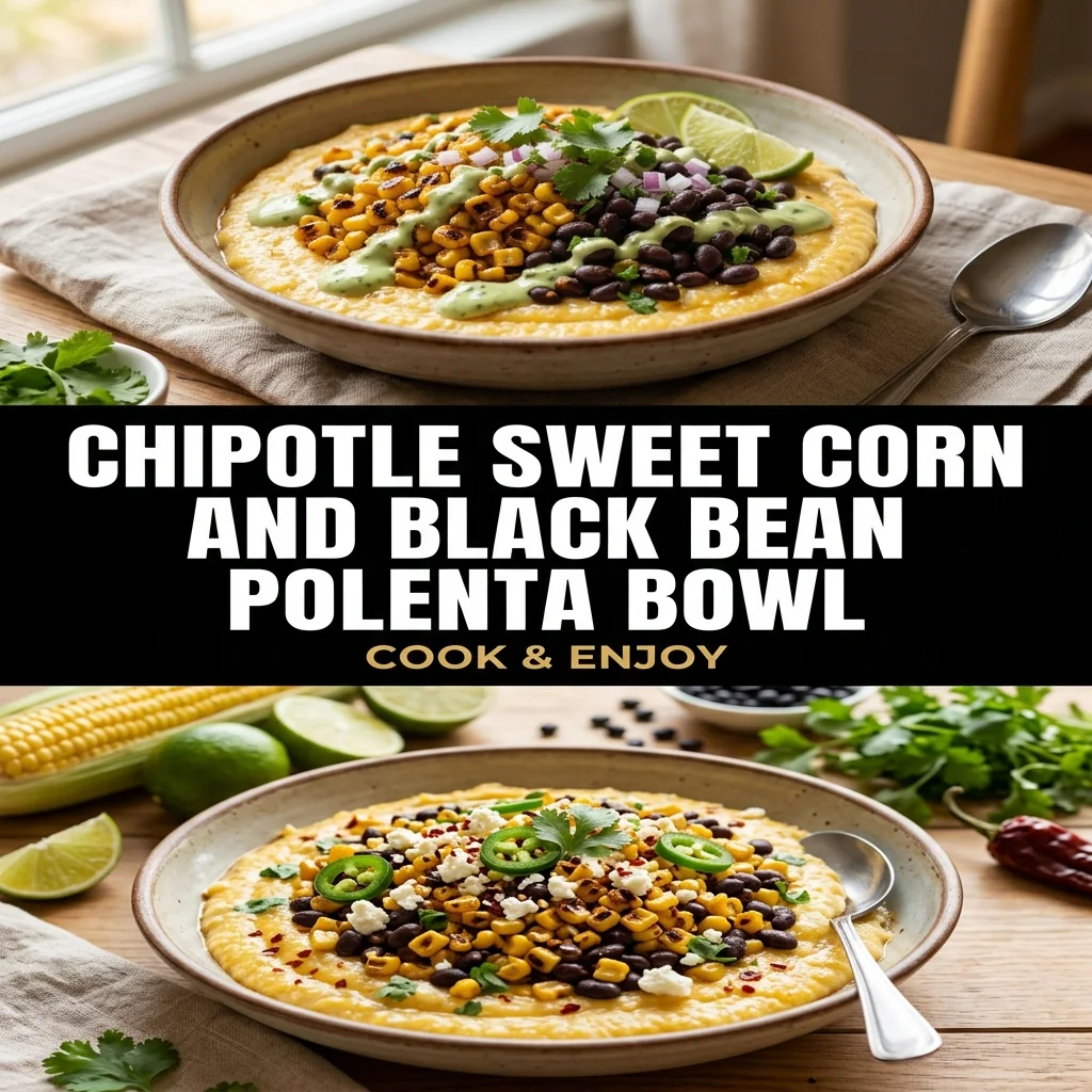 Chipotle Sweet Corn and Black Bean Polenta Bowl food illustration