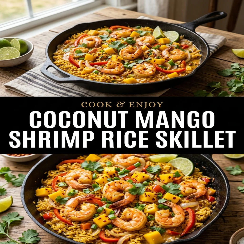 Coconut Mango Shrimp Rice Skillet food illustration