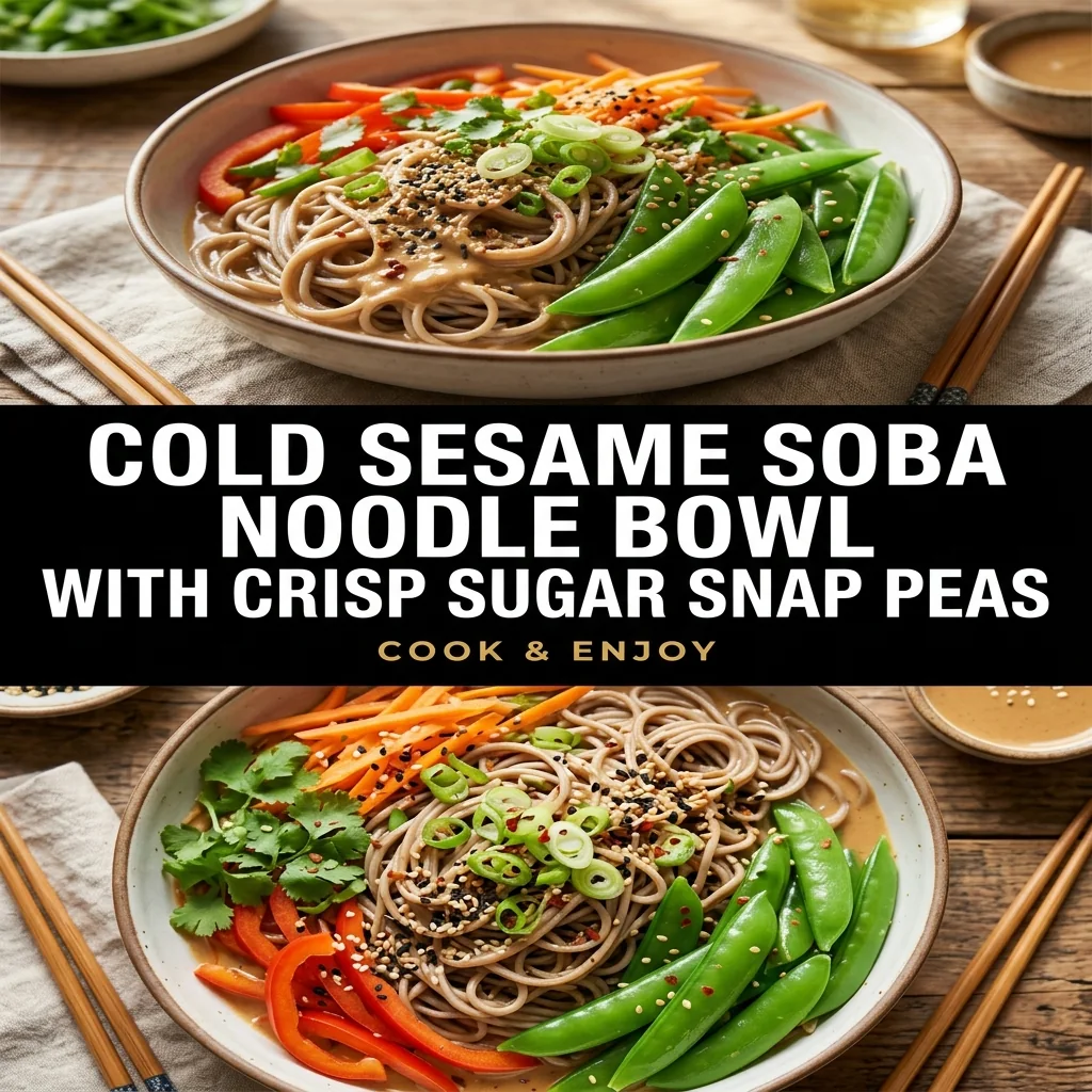 Cold Sesame Soba Noodle Bowl with Crisp Sugar Snap Peas food illustration