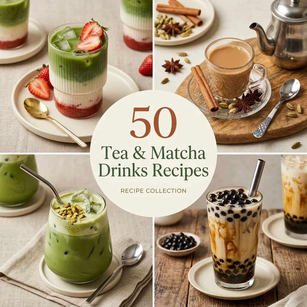 Tea & Matcha Drinks Recipes recipe collage