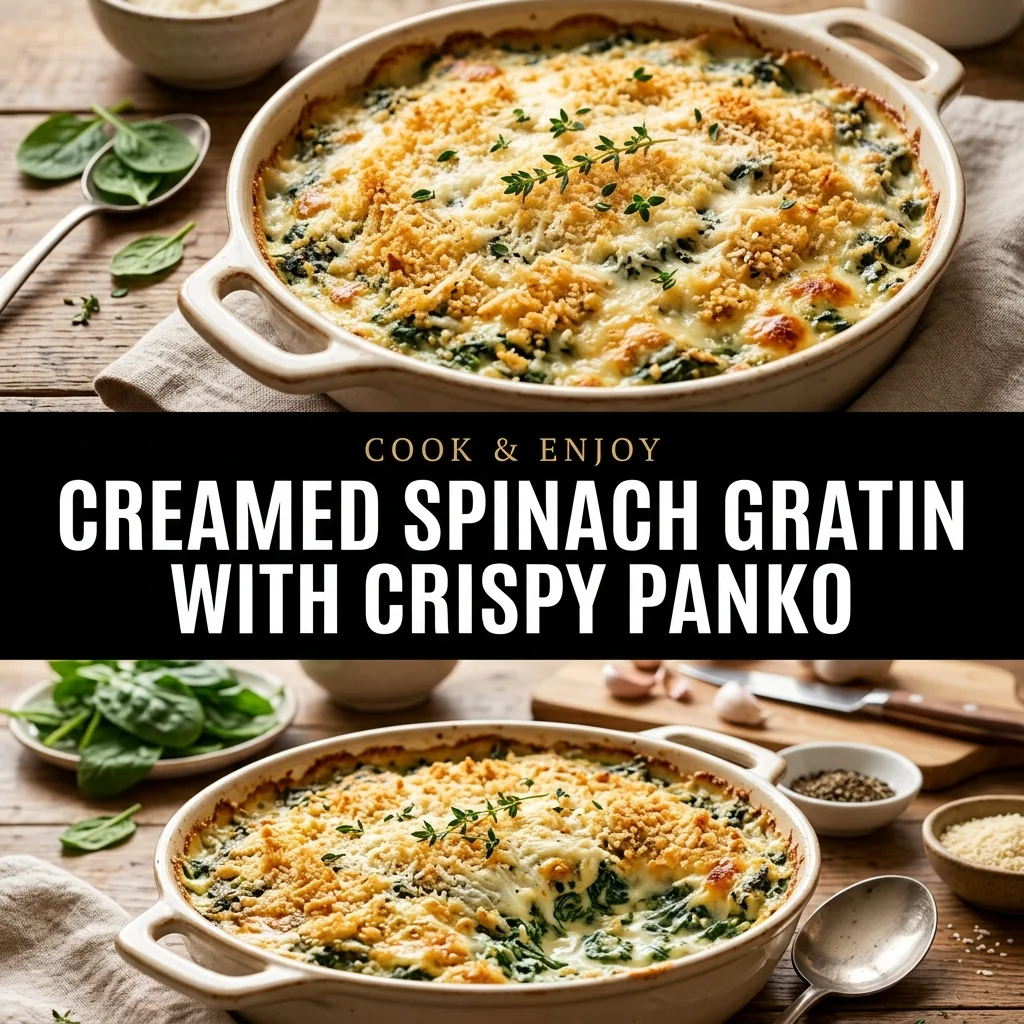 Creamed Spinach Gratin with Crispy Panko food illustration