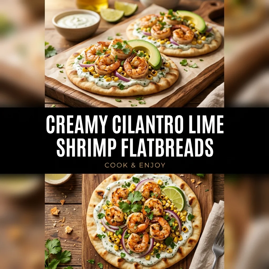 Creamy Cilantro Lime Shrimp Flatbreads food illustration
