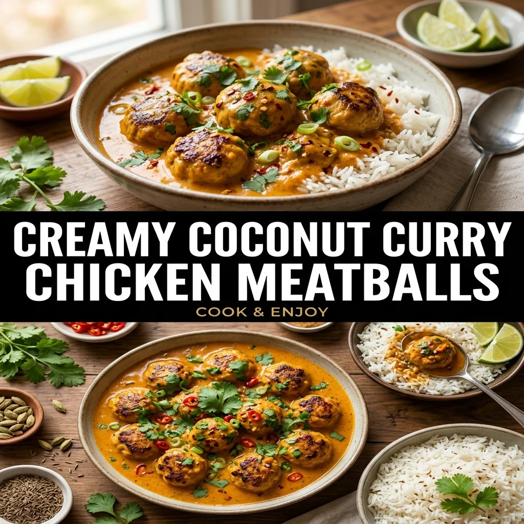 Creamy Coconut Curry Chicken Meatballs food illustration