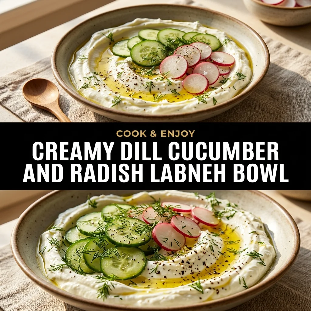 Creamy Dill Cucumber and Radish Labneh Bowl food illustration
