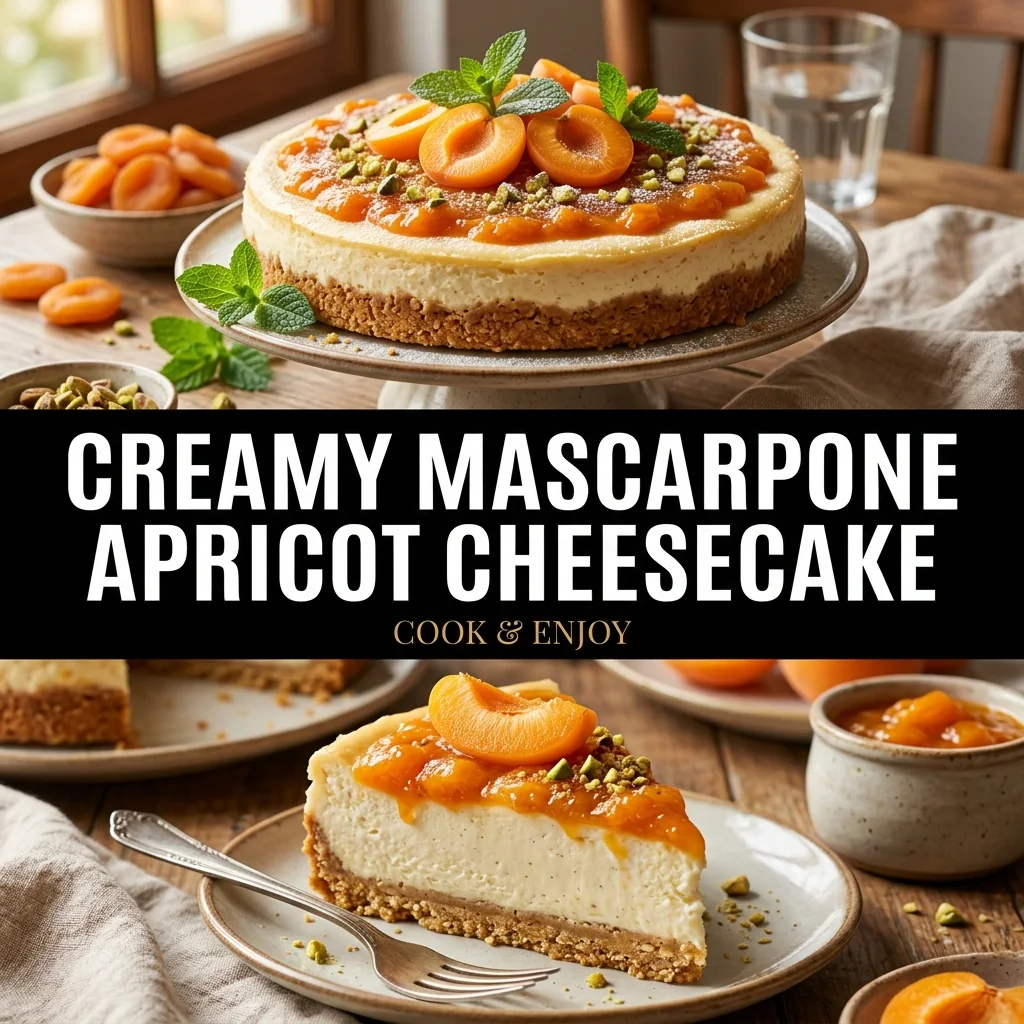 Creamy Mascarpone Apricot Cheesecake food illustration