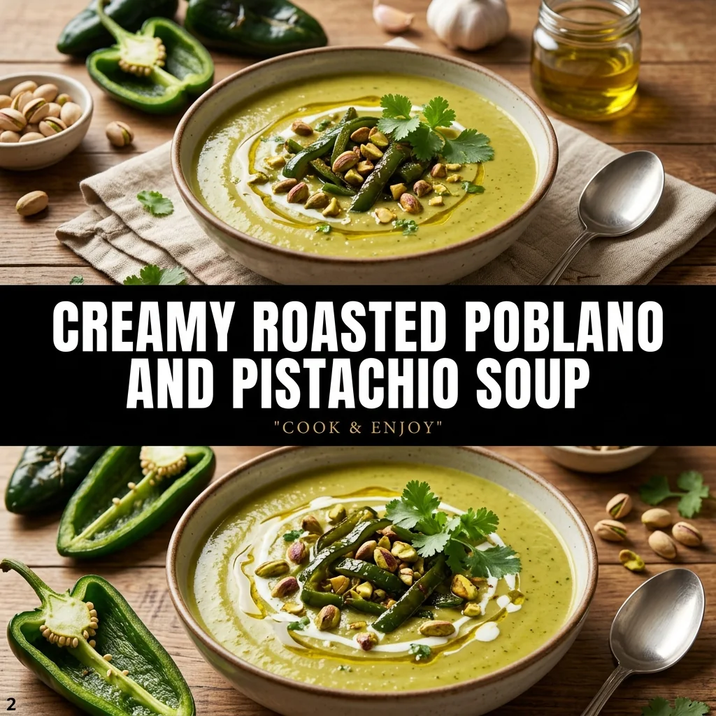 Creamy Roasted Poblano and Pistachio Soup food illustration