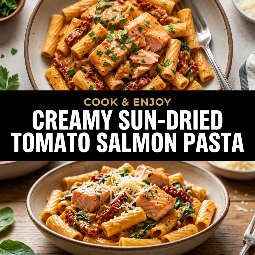 Creamy Sun-Dried Tomato Salmon Pasta food illustration