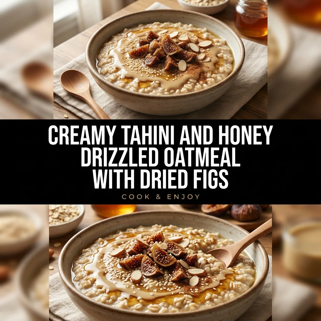 Creamy Tahini and Honey Drizzled Oatmeal with Dried Figs food illustration