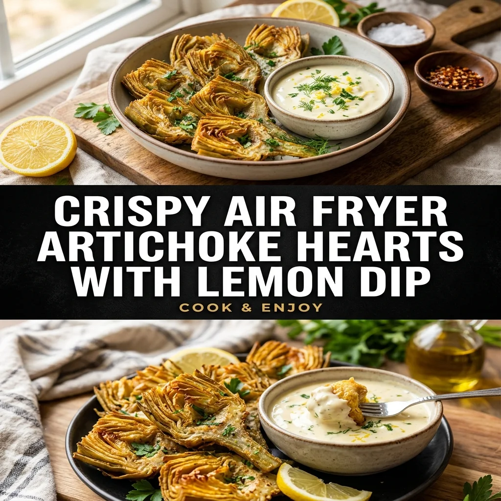 Crispy Air Fryer Artichoke Hearts with Lemon Dip food illustration