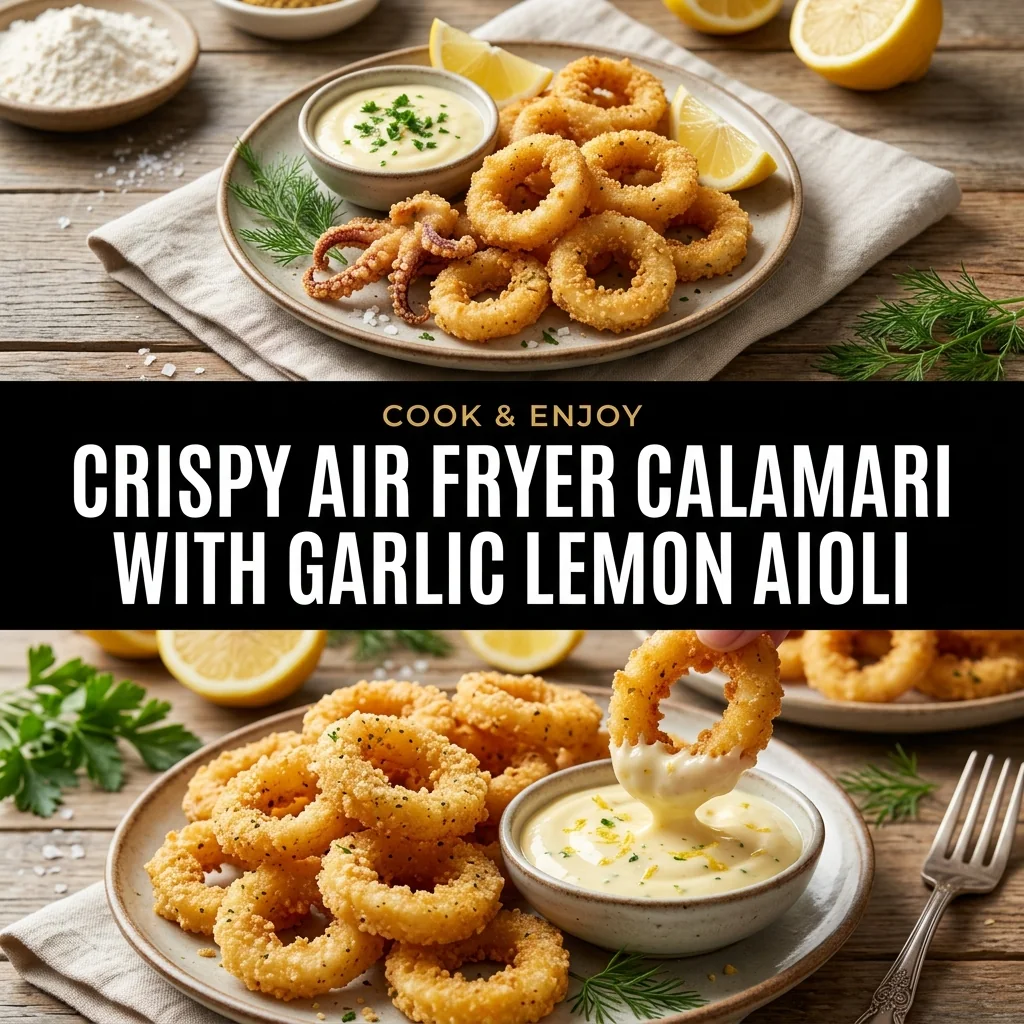 Crispy Air Fryer Calamari with Garlic Lemon Aioli food illustration