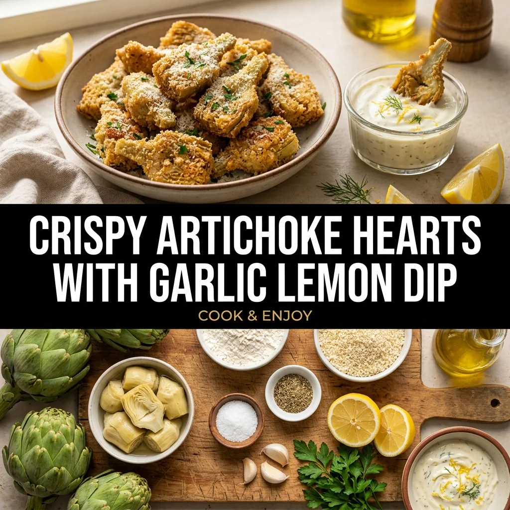 Crispy Artichoke Hearts with Garlic Lemon Dip food illustration